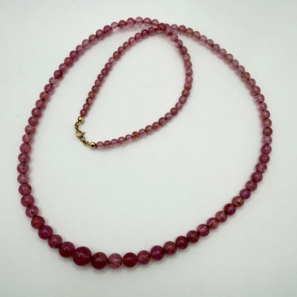 ~25" Graduated PINK TOURMALINE beaded necklace w/ 14kt yellow gold C-clasp! - Picture 10 of 16